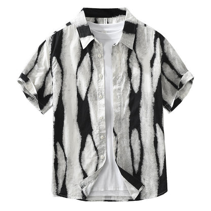 Retro Striped Printed Short Sleeve Shirt Fashion