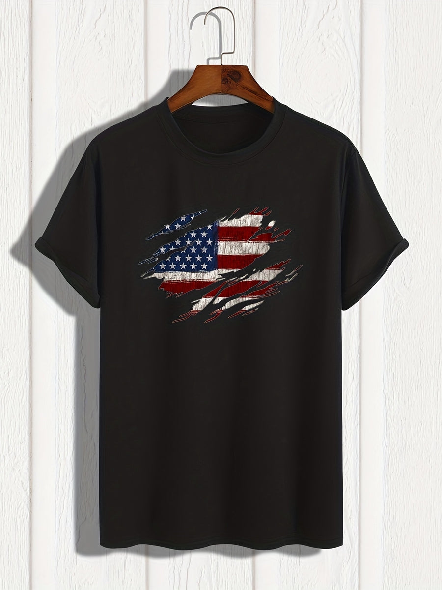 Fashionable American Flag Print Men's T-shirt