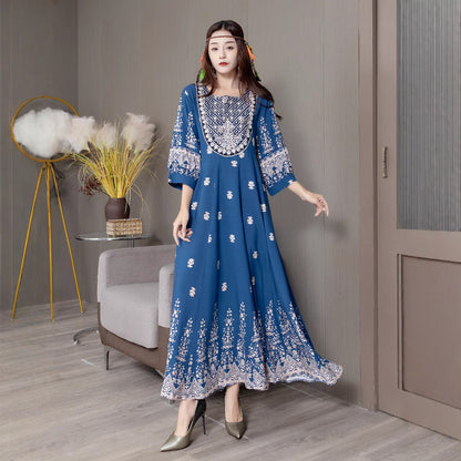 Bohemian Style Dress Ethnic Style Embroidered Large Swing Skirt