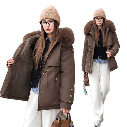 Fleece-lined Thickened Cotton Clothing Female Large Fur Collar Quilted Jacket