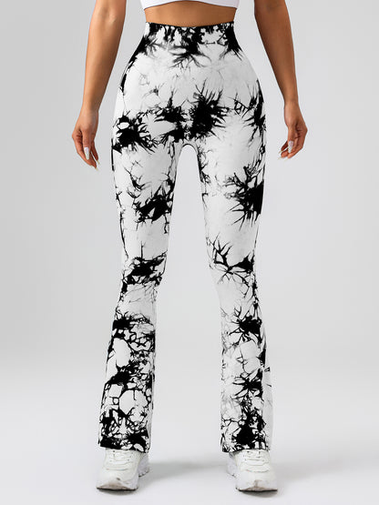2 Pack Tie Dyed High Waisted Flared Butt-lifting Fitness Sports Women's Yoga Bell-bottom Pants