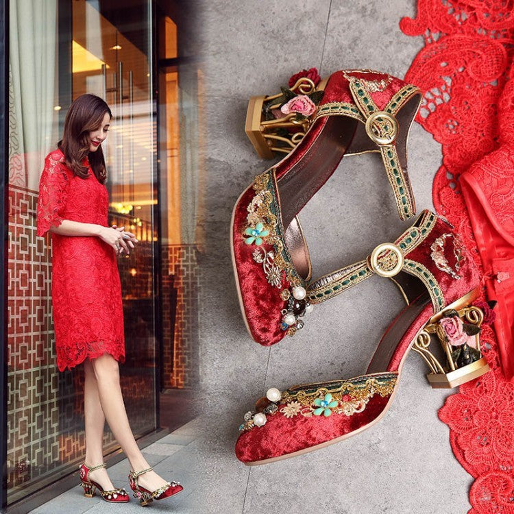 Retro wedding shoes women sandals