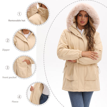 Women's Mid-length Big Fur Collar Cotton Coat Jacket