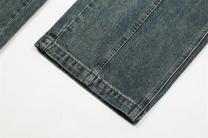 Washed Denim Straight-leg Trousers Men
