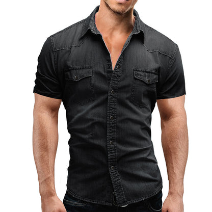 Casual Solid Color Men's Denim Short Sleeve Shirt