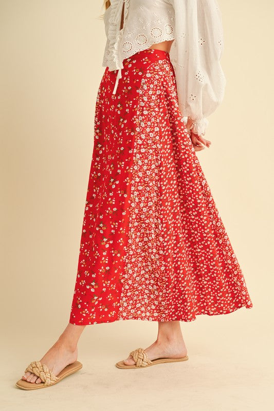 Aemi + Co Floral Elastic Waist Maxi Skirt