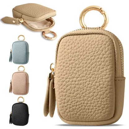 Women’s Leather Coin Purse – Mini Zipper Change Pouch Keychain Wallet