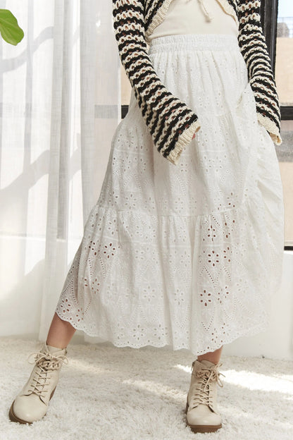 ADORA Elastic Waistband Tiered Midi Skirt