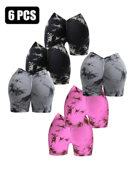 6 PACK Women Workout Shorts Tie Dye Womens Gym Scrunch Butt Lifting Workout Shorts