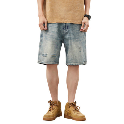 Men's Straight Ripped Denim Shorts