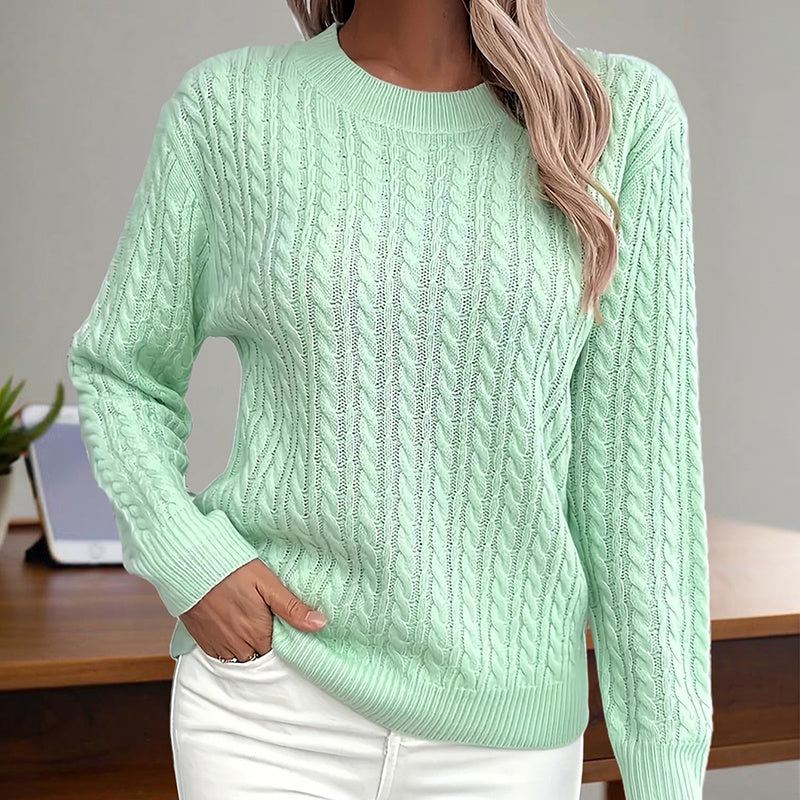 Women's Textured Long Sleeve Sweater Crewneck Pullover Dressy Casual Tops