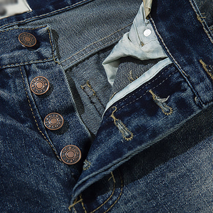 Washing Hole Denim Straight-leg Pants Men