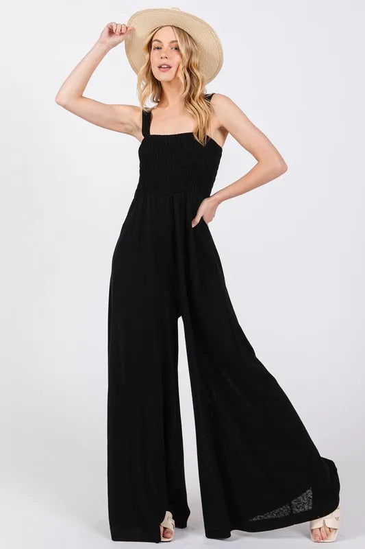 SAGE+FIG Smocked Flowy Wide Leg Jumpsuit