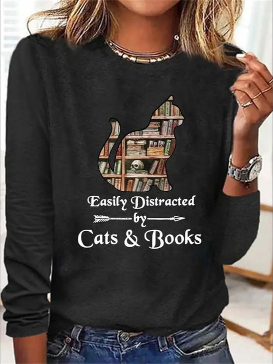 Women's Print Long-sleeved Hoodless Sweatshirt