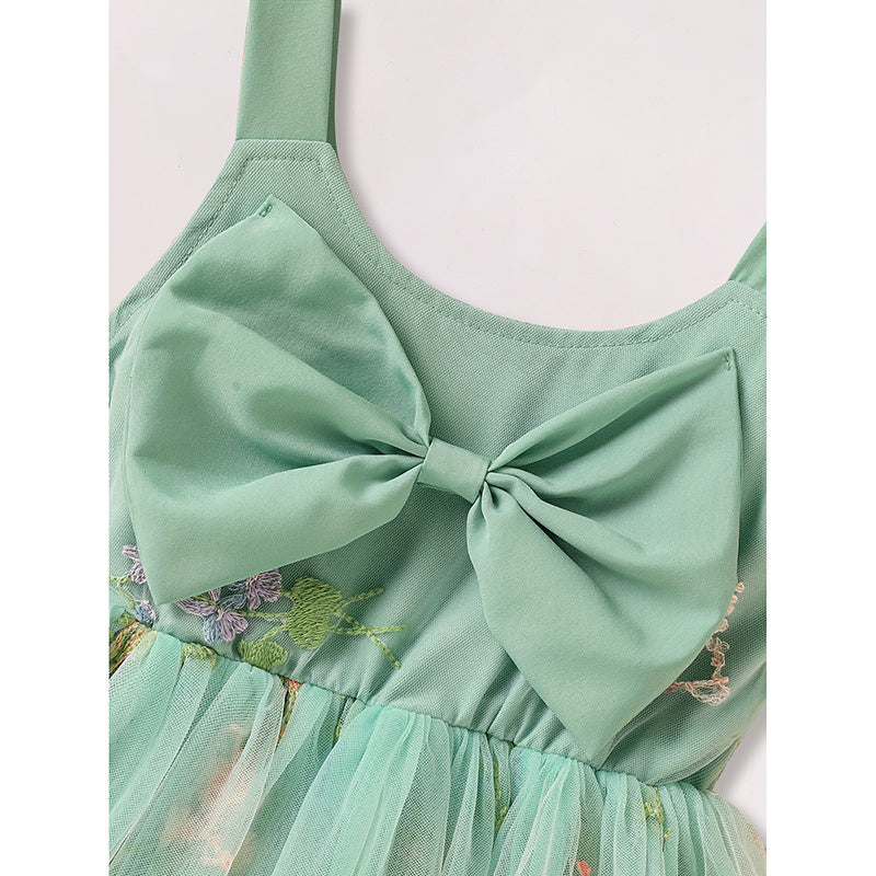 Toddler Girls’ Sleeveless Floral Dress – Bowknot Tulle Princess Sundress