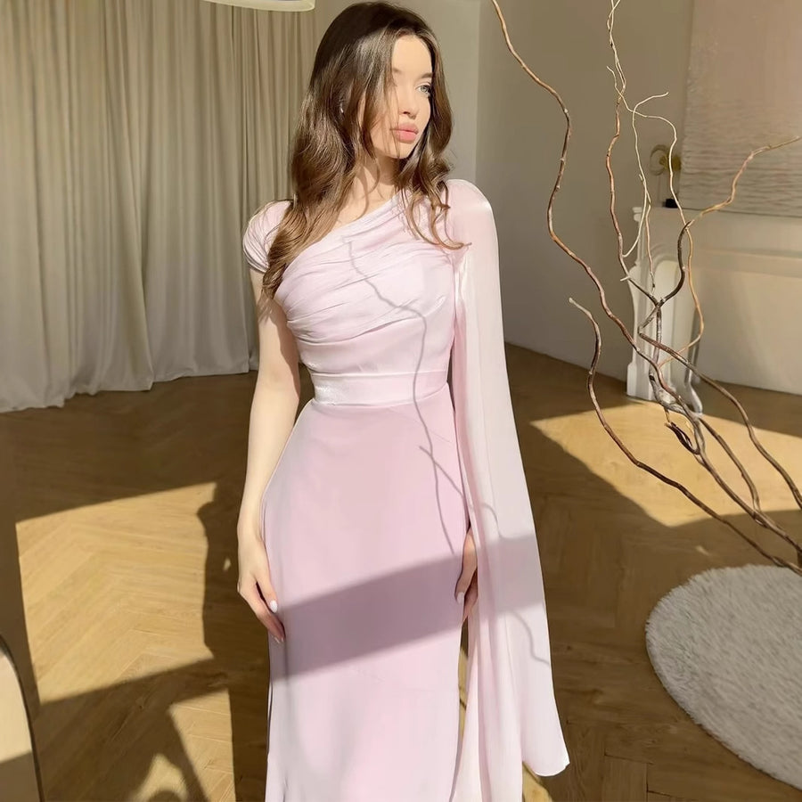 Elegant Single Long Sleeve Slim Satin Dress