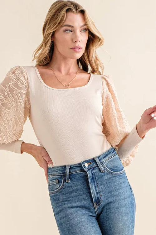 And The Why Textured Puff Sleeve Bodysuit