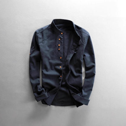 Men's Casual Shirt Chinese Style Stand Collar Cotton Linen