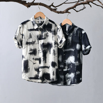 Men's Japanese Personality Printed Short-sleeved Shirt