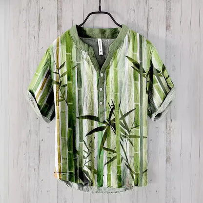 National Bamboo Printing Men's Shirt 3D Digital Printing Elegant Style