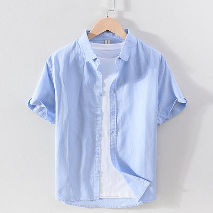 Men's Linen Short-sleeved Shirt Square Collar Casual Cotton And Linen