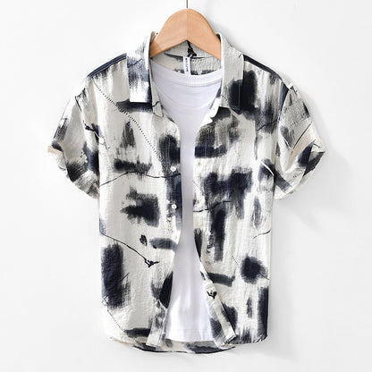 Men's Japanese Personality Printed Short-sleeved Shirt