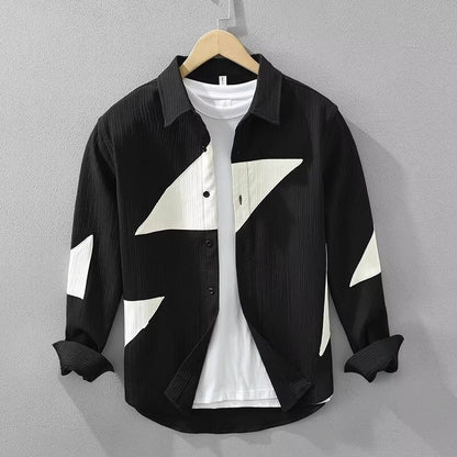 Color Contrast Patchwork Men's Long Sleeve Shirt