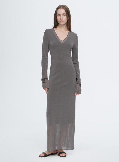 Virella Mesh‑Splice V‑Neck Dress