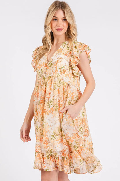 Mittoshop Floral Chiffon Ruffle Short Sleeve Mini Dress