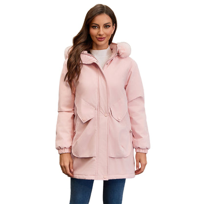 Women's Mid-length Big Fur Collar Cotton Coat Jacket