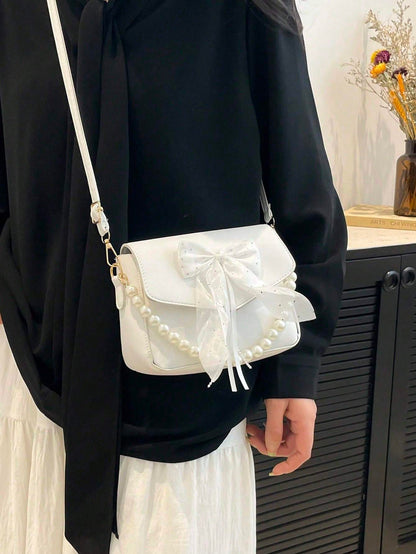 Women’s Bowknot Lace Pearl Handbag – Fashion Shoulder Crossbody Bag