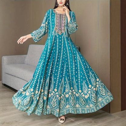 Bohemian Style Dress Ethnic Style Embroidered Large Swing Skirt