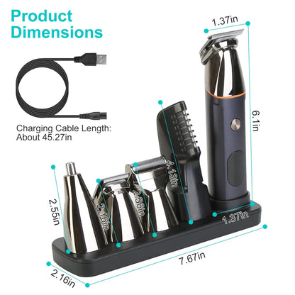 All-In-One Men’s Beard Trimmer – 5-in-1 Waterproof Cordless Grooming Kit with Hair Clipper & Nose Trimmer