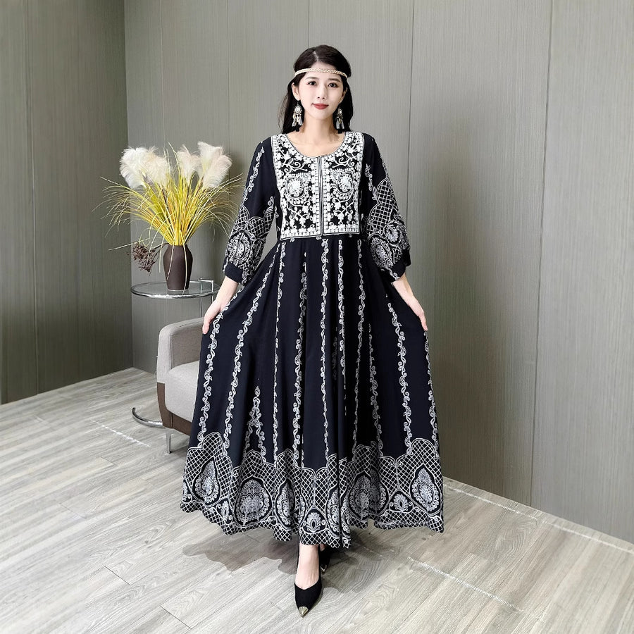 Ethnic Style Embroidered Large Swing Bohemian Style Dress Women