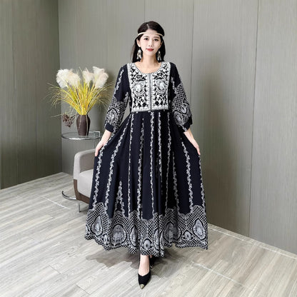 Ethnic Style Embroidered Large Swing Bohemian Style Dress Women