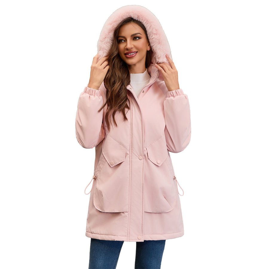 Women's Mid-length Big Fur Collar Cotton Coat Jacket