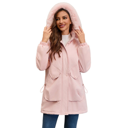Women's Mid-length Big Fur Collar Cotton Coat Jacket