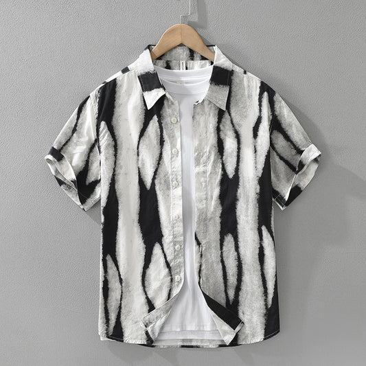 Retro Striped Printed Short Sleeve Shirt Fashion