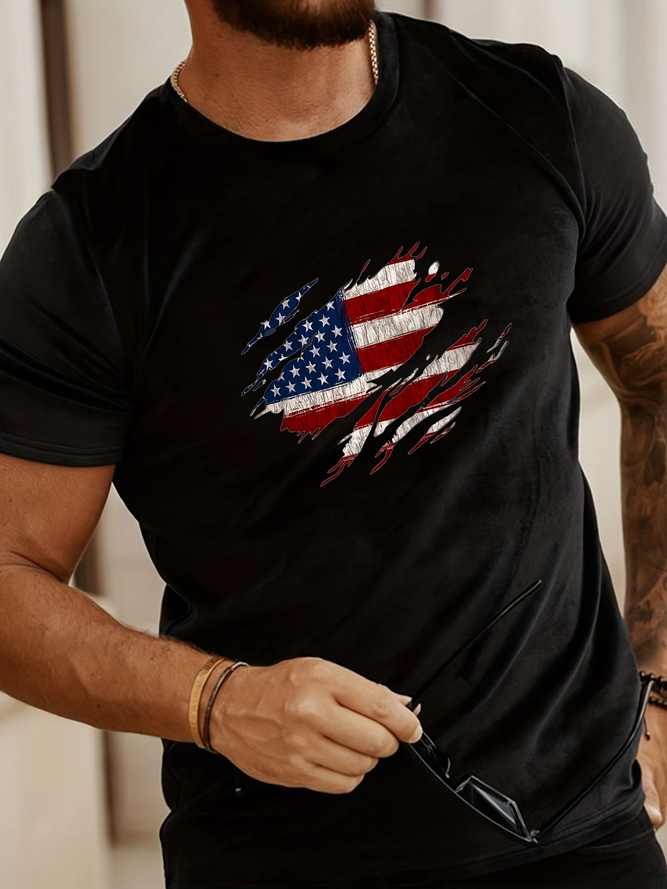 Fashionable American Flag Print Men's T-shirt