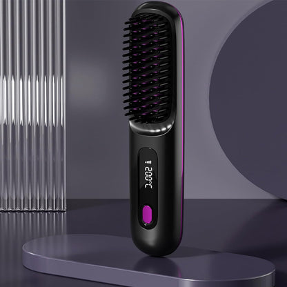 Portable Cordless Hair Straightening Brush With LED Display