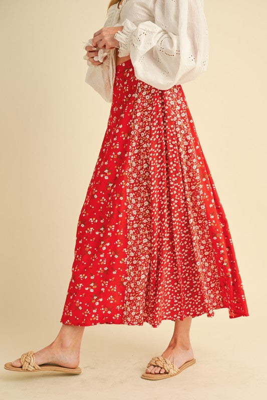 Aemi + Co Floral Elastic Waist Maxi Skirt