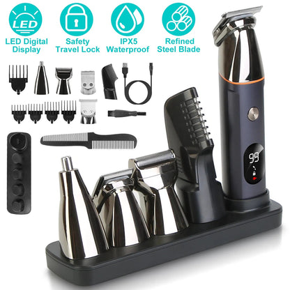 All-In-One Men’s Beard Trimmer – 5-in-1 Waterproof Cordless Grooming Kit with Hair Clipper & Nose Trimmer