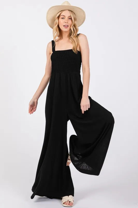 SAGE+FIG Smocked Flowy Wide Leg Jumpsuit