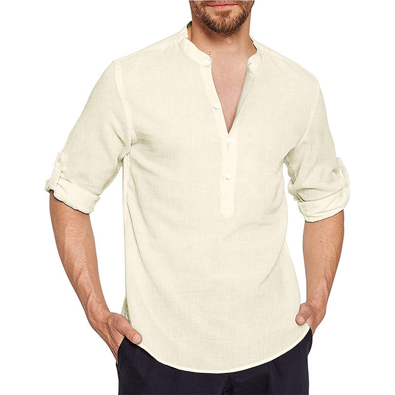 Youth Shoulder Sleeve Cotton And Linen Regular Shirt