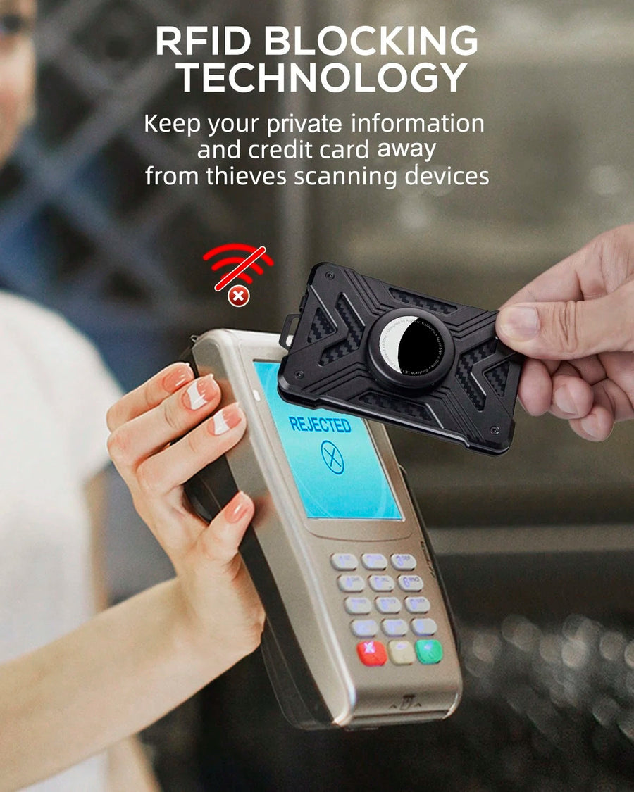 Men’s Minimalist AirTag Wallet – RFID Blocking Slim Metal Card Holder with Money Clip