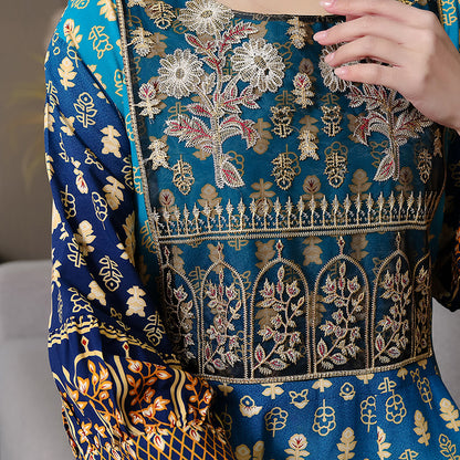 Women's Bohemian Chic Maxi Dress, Ethnic Style Embroidered Square Neck 3 4 Sleeve Flowy Party Dress