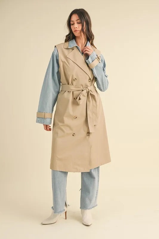 MABLE Layered Look Trench Coat With Denim Jacket