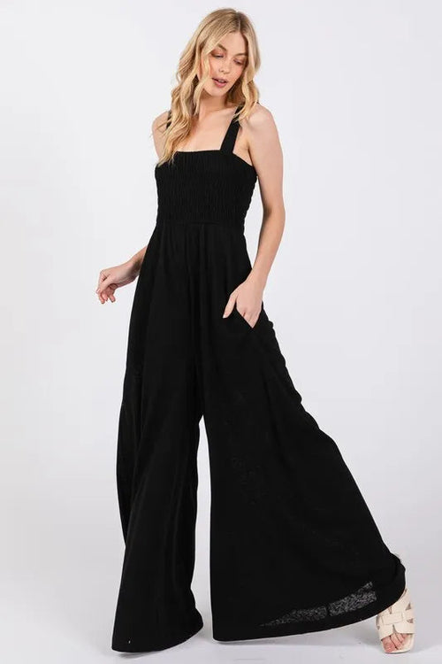 SAGE+FIG Smocked Flowy Wide Leg Jumpsuit