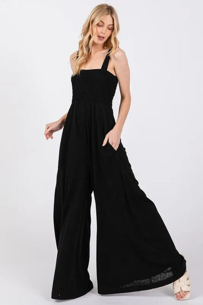 SAGE+FIG Smocked Flowy Wide Leg Jumpsuit