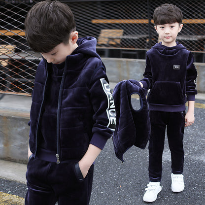 Boys’ 3-Piece Velvet Suit – Thick Autumn & Winter Outfit